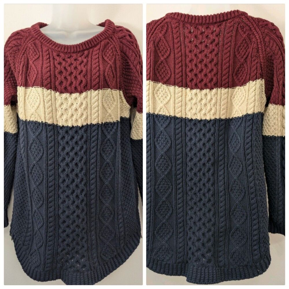 LL Bean Womens M Signature Fisherman Oversized Tunic Sweater Heavy Cotton EUC - Picture 2 of 11